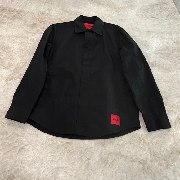 HUGO BOSS | Black Lightweight Nylon Shirt Jacket | Crinkle Texture | Size Small - Picture 4 of 10